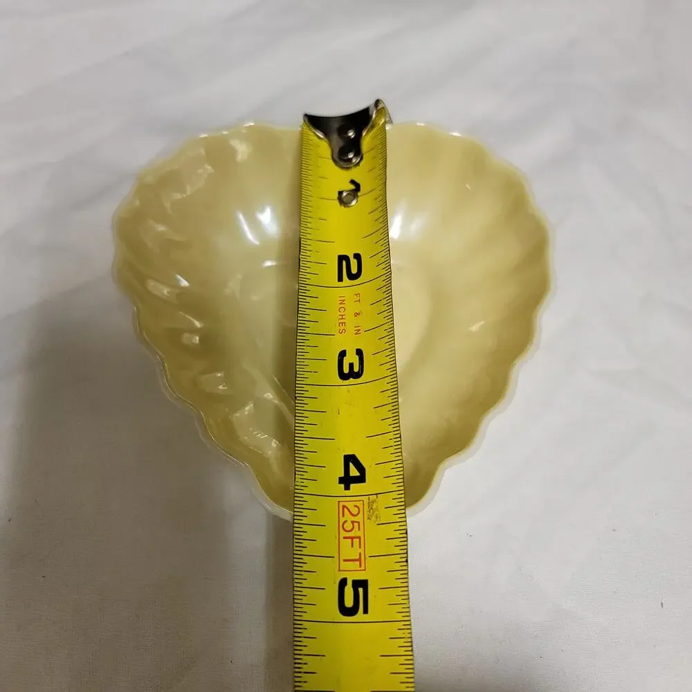 Belleek Vintage Scalloped Heart Trinket Dish Yellow Iridescent Glaze Ceramic